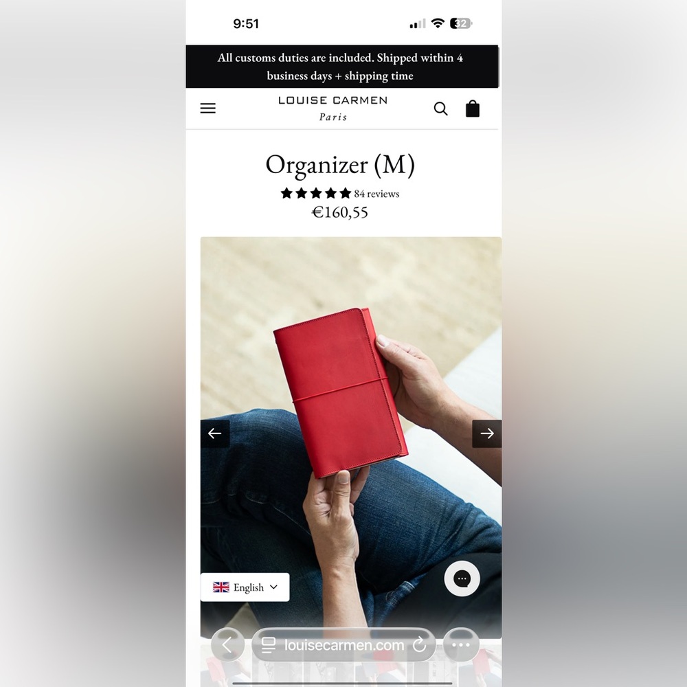 Louise Carmen Leather Journal - Organizer in Red